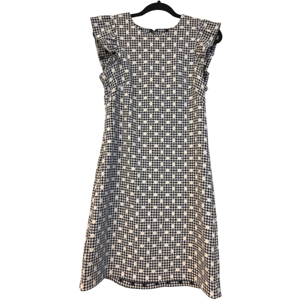 Eliza J Polka Dot Gingham Flutter Sleeve Shift Dress Navy White Blue Size 4